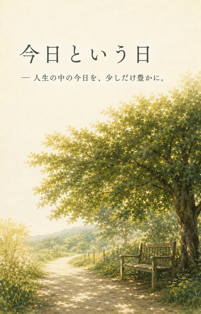 木漏れ日の道と木陰のベンチを描いた『今日という日』のメインビジュアル